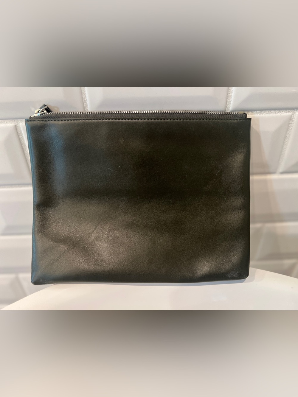 Theory Dark Olive Leather Clutch with Front Pocket - Picture 2 of 8